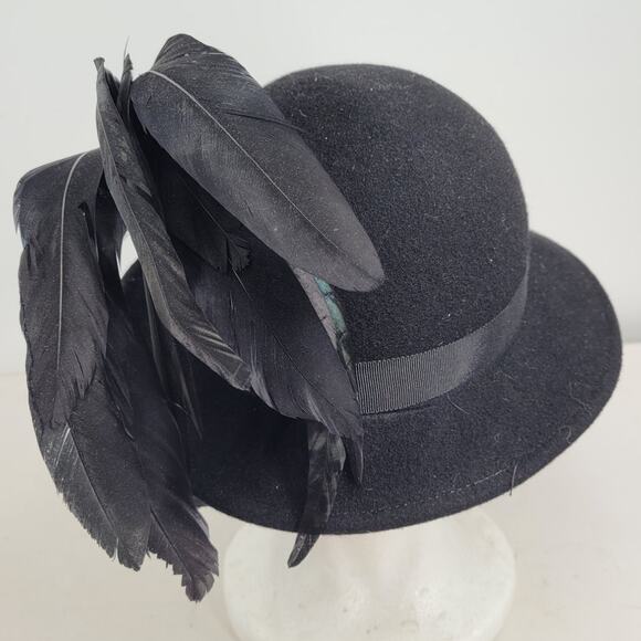 Adolfo Feather Plume Cloche Hat Couture Vintage Glam Millinery Style